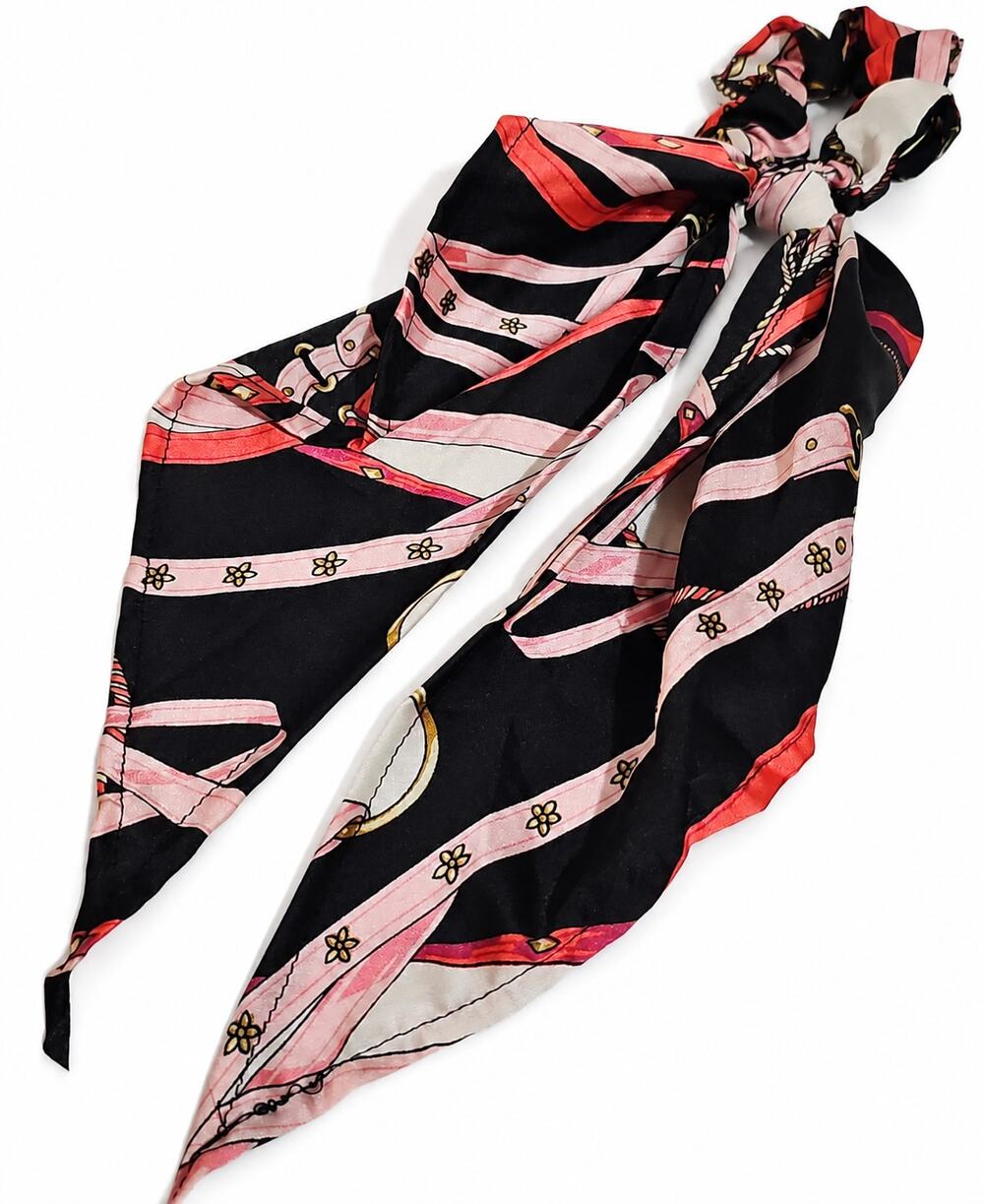 Hair Scarf Scrunchie Bow Hair Tie Navy Pink